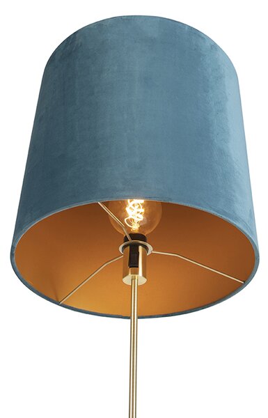 Lampa stojąca złota/mosiężna z niebieskim aksamitnym abażurem 40/40 cm - Parte