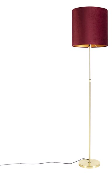 Lampa podłogowa regulowana złota/mosiądz klosz welurowy czerwony 40cm - Parte Oswietlenie wewnetrzne