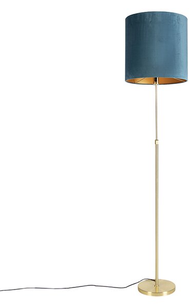 Lampa podłogowa regulowana złota/mosiądz klosz welurowy niebieski 40cm - Parte Oswietlenie wewnetrzne