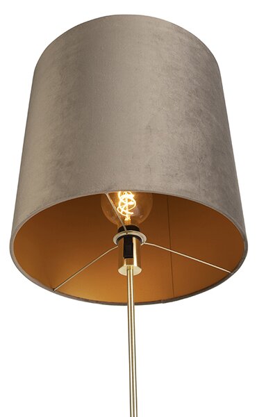 Lampa stojąca złota/mosiężna z abażurem z weluru taupe 40/40 cm - Parte