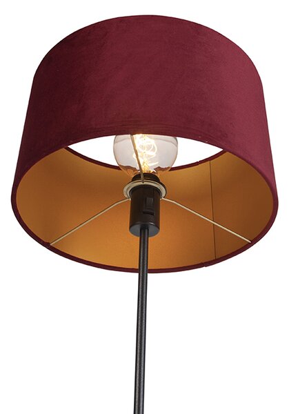 Lampa stojąca czarna z abażurem z czerwonego aksamitu ze złotem 35 cm - Parte