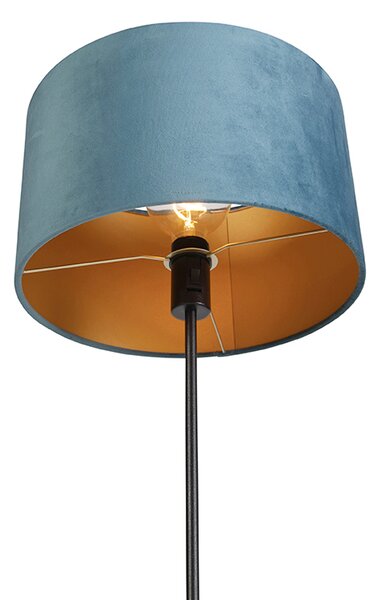 Lampa stojąca czarna z niebieskim aksamitnym abażurem ze złotem 35 cm - Parte