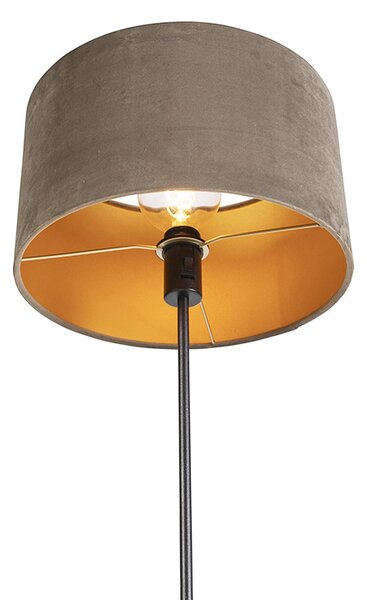 Lampa stojąca czarna z abażurem z weluru taupe ze złotem 35 cm - Parte