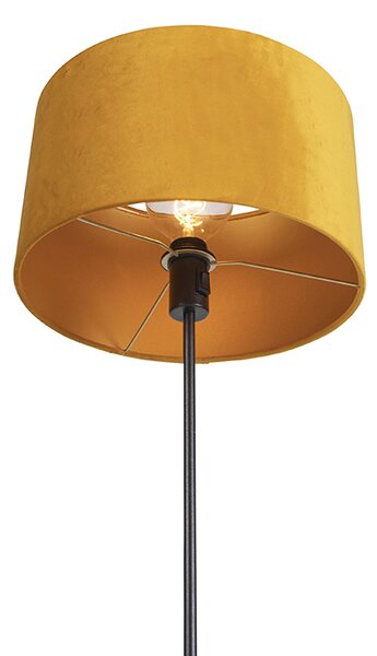 Lampa stojąca czarna z abażurem z weluru w kolorze ochry z wnętrzem w kolorze złotym 35 cm - Parte