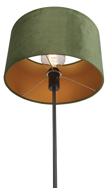 Lampa stojąca czarna z abażurem z aksamitu zielonego ze złotem 35 cm - Parte