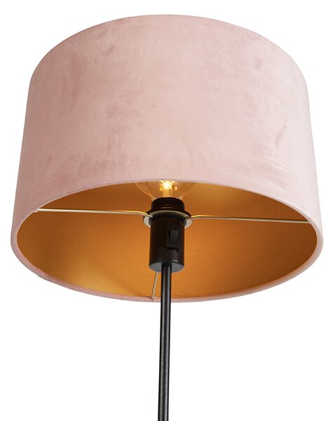 Lampa stojąca czarna z różowym aksamitnym kloszem ze złotem 35 cm - Parte