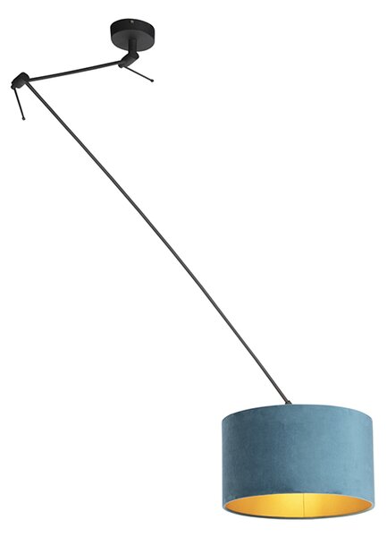 Lampa wisząca regulowana czarna klosz welurowy niebiesko-złoty 35cm - Blitz I Oswietlenie wewnetrzne