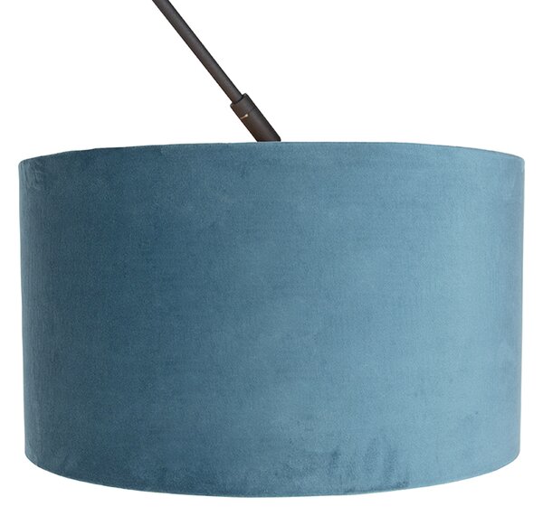 Lampa wisząca czarna z niebieskim aksamitnym kloszem ze złotem 35 cm - Blitz