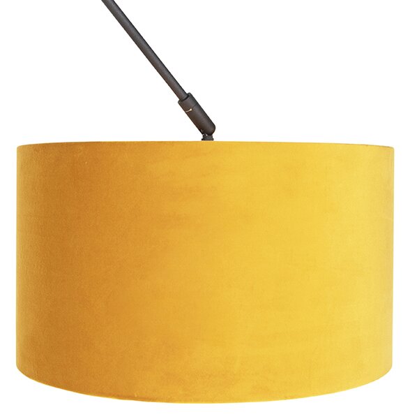 Lampa wisząca czarna z abażurem welurowym ochrowym ze złotym 35 cm - Blitz