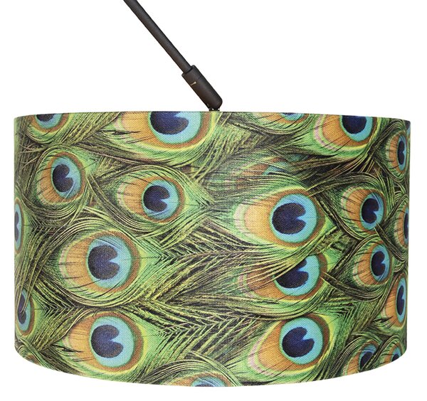 Lampa wisząca czarna z abażurem z aksamitu w kolorze pawia ze złotem 35 cm - Blitz
