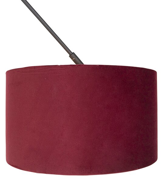 Lampa wisząca czarna z czerwonym aksamitnym kloszem ze złotem 35 cm - Blitz