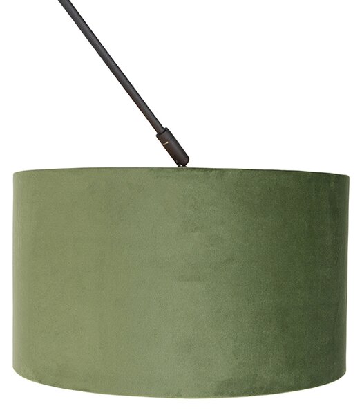 Lampa wisząca czarna z zielonym aksamitnym kloszem ze złotem 35 cm - Blitz