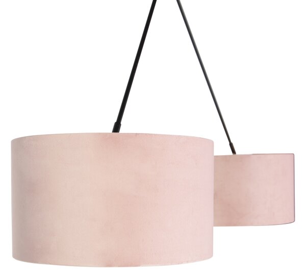 Lampa wisząca czarna z różowymi i złotymi abażurami z weluru 35 cm 2-światłowa - Blitz