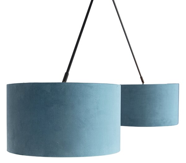 Lampa wisząca czarna z niebieskimi i złotymi abażurami z weluru 35 cm 2-światłowa - Blitz