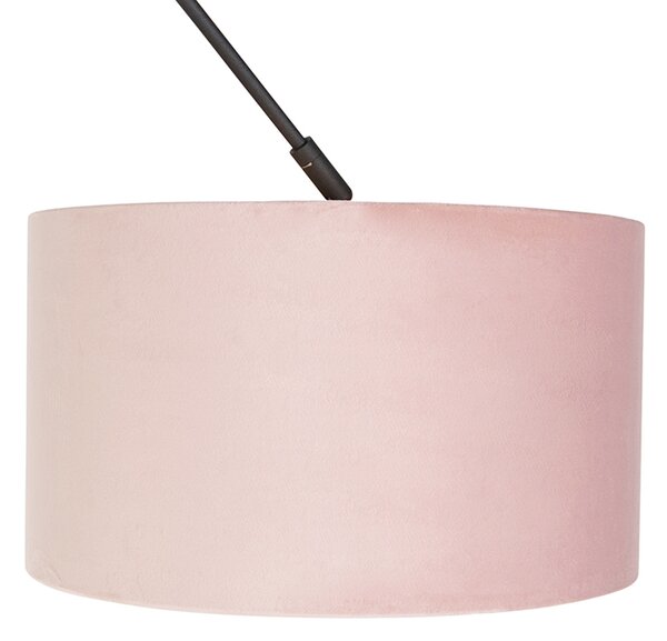 Lampa wisząca czarna z abażurem z weluru w kolorze pudrowego różu ze złotem 35 cm - Blitz