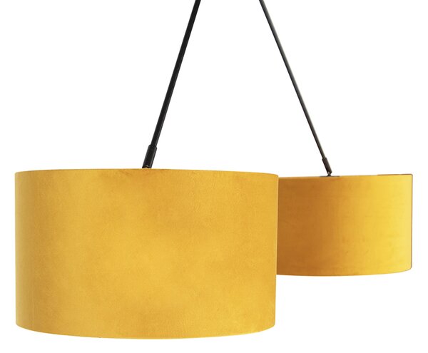 Lampa wisząca czarna z abażurami z weluru ochrowymi ze złotem 35 cm - Blitz