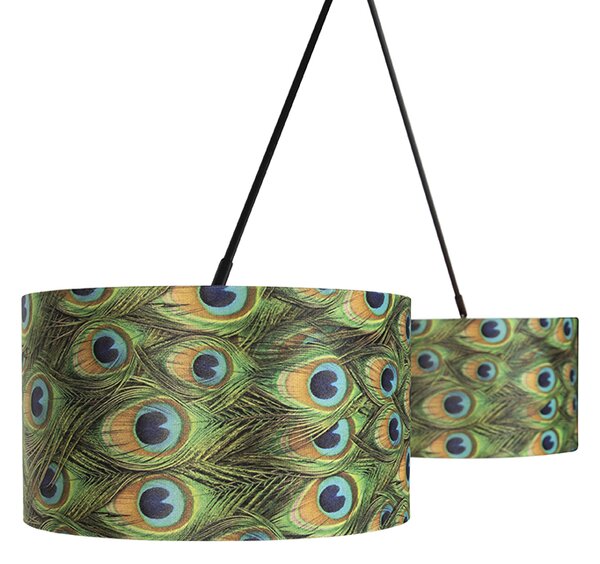 Lampa wisząca czarna z abażurami z aksamitu w kolorze pawia ze złotem 35 cm 2-światłowa - Blitz