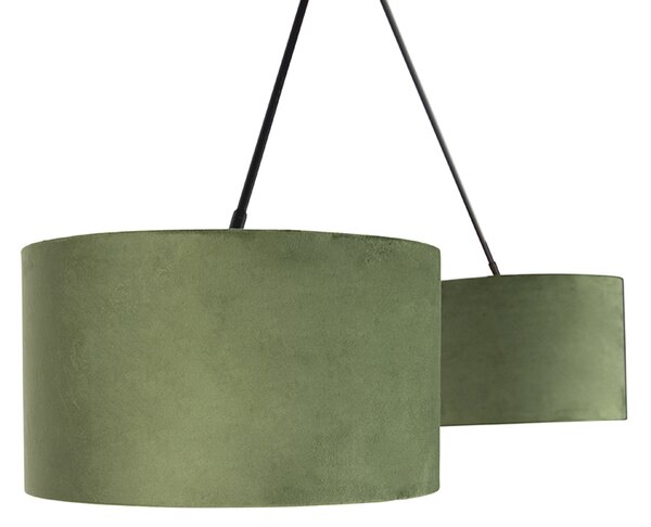Lampa wisząca czarna z zielonymi i złotymi abażurami z weluru 35 cm 2-światłowa - Blitz