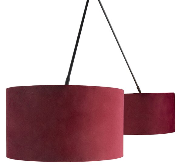 Lampa wisząca czarna z czerwonymi i złotymi abażurami z weluru 35 cm 2-światłowa - Blitz