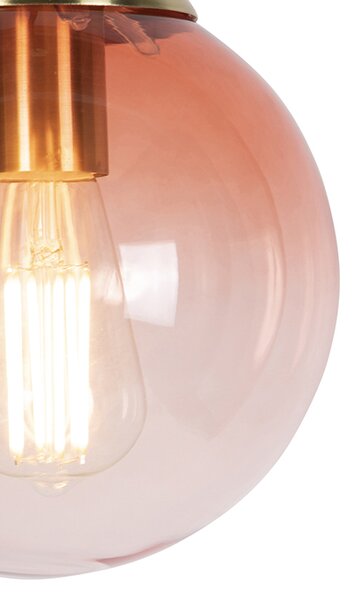 Lampa wisząca w stylu art deco mosiądz z różowym szkłem 20 cm - Pallon