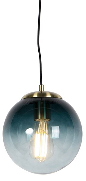 Lampa wisząca w stylu art deco, mosiądz, szkło w kolorze oceanicznego błękitu 20 cm - Pallon Oswietlenie wewnetrzne