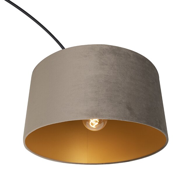 Lampa łukowa czarny klosz welurowy taupe ze złotem 50 cm - XXL