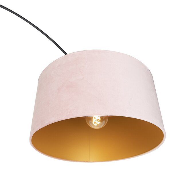 Lampa łukowa czarna z abażurem z aksamitu różowego ze złotem 50 cm - XXL