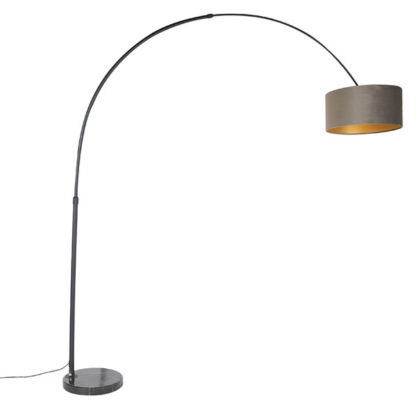 Lampa łukowa czarny klosz welurowy taupe ze złotem 50 cm - XXL