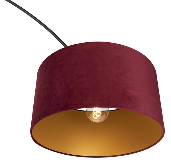 Łukowa lampa stojąca z czarnym welurowym kloszem w kolorze czerwonym i ze złotem 50 cm - XXL