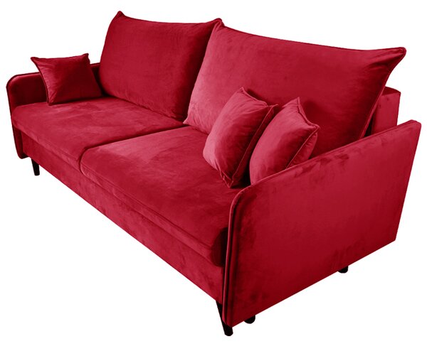 Sofa VOLIO 3 osobowa Czerwona funkcja spania pojemnik na pościel hydrofobowa
