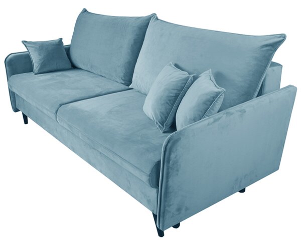 Sofa VOLIO 3 osobowa Błękit funkcja spania pojemnik na pościel hydrofobowa
