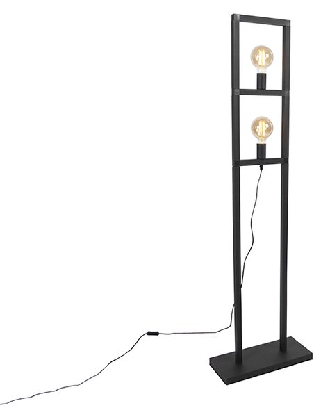 Nowoczesna lampa podłogowa czarna 2-źródła światła - Simple Cage 2 Oswietlenie wewnetrzne