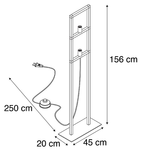 Nowoczesna lampa podłogowa czarna 2-źródła światła - Simple Cage 2 Oswietlenie wewnetrzne