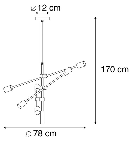 Industrialna lampa wisząca czarno-mosiężna 78 cm 6 świateł - Sydney Oswietlenie wewnetrzne