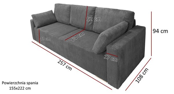 Sofa ESPANIA RÓŻOWA z funkcją spania, pojemnik na pościel