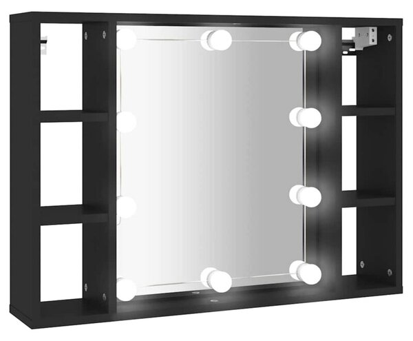 Szafka z lustrem i oÅwietleniem LED, czarna, 76x15x55 cm