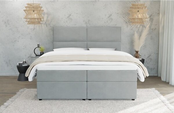Jasnoszare łóżko boxspring ze schowkiem 140x200 cm Rico – Ropez