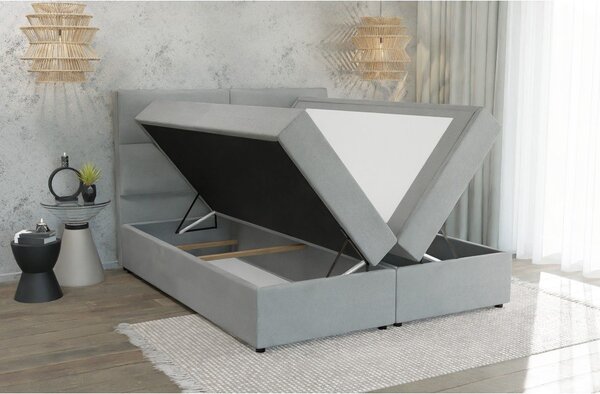 Jasnoszare łóżko boxspring ze schowkiem 140x200 cm Rico – Ropez