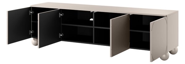 Szafka RTV Sonatia II 200 cm czterodrzwiowa na nogach kulach - kaszmir