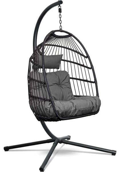 Wiszące krzesło Swoods ze stelażem - Wiszące krzesło zewnętrzne - Do wewnątrz i na zewnątrz - Wiszące krzesło z dużymi poduszkami - Składane krzesło dla szczurów - do 150 kg