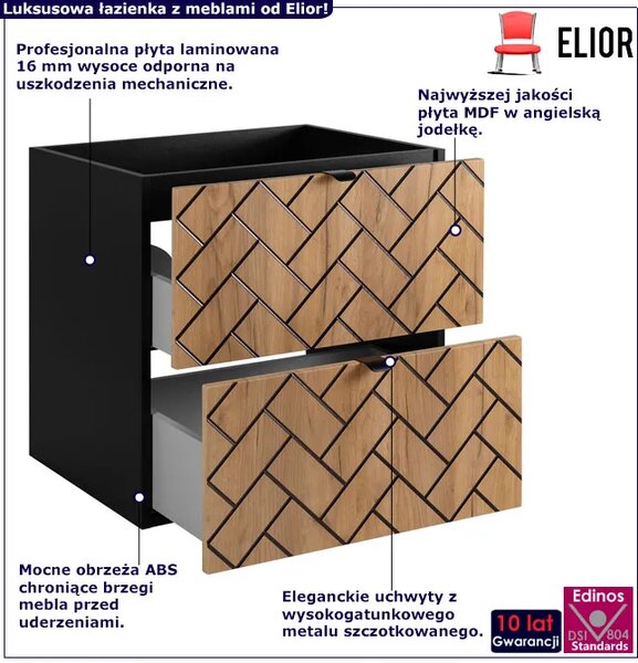 Szafka umywalkowa w jodełkę 60 cm czarny + dąb craft złoty K9-A37