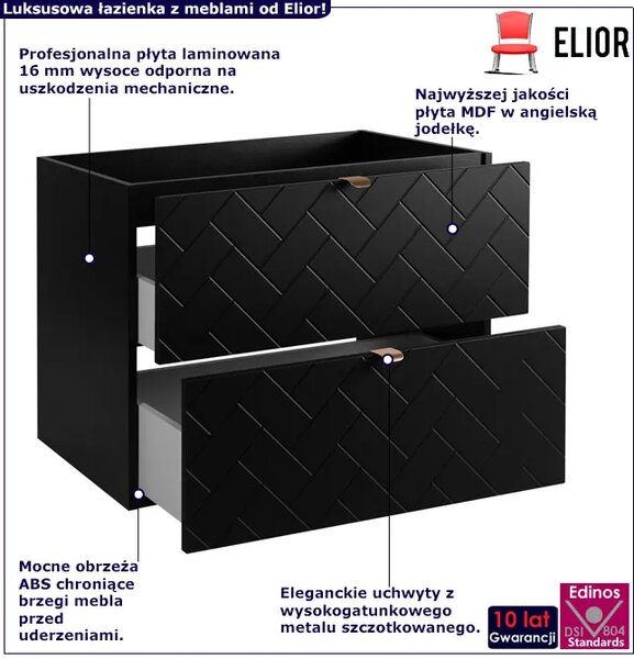 Czarna wisząca szafka umywalkowa z 2 szufladami 80 cm B0-R18