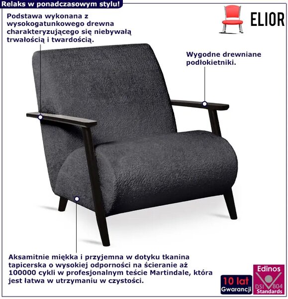 Czarny fotel tapicerowany lisek z podłokietnikami T6-P74
