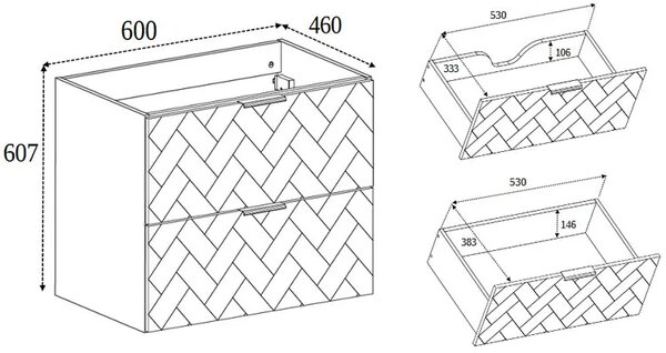 Biała wisząca szafka pod umywalkę z 2 szufladami 60 cm A9-A43