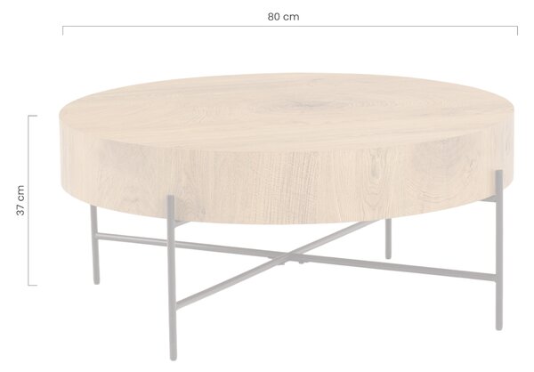 Stolik kawowy okrągły Liviano 80 cm z metalowymi nogami - dąb naturalny / czarny