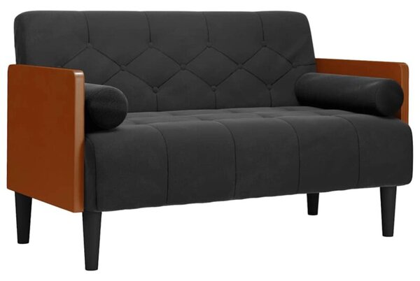 Sofa dwuosobowa z poduszkami waÅkowymi czarna 110 cm aksamit
