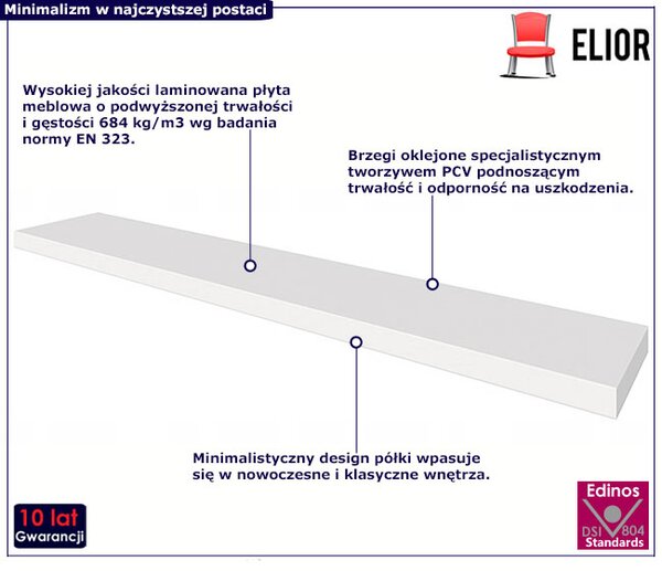Biała Minimalistyczna Półka Wisząca S3-B10