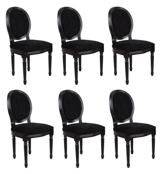 Komplet 6 krzeseł LOUIS XVI - Czarny welur