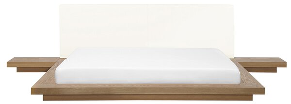 Łóżko 180x200 cm niska rama styl japoński stoliki nocne jasne drewno Zen Beliani