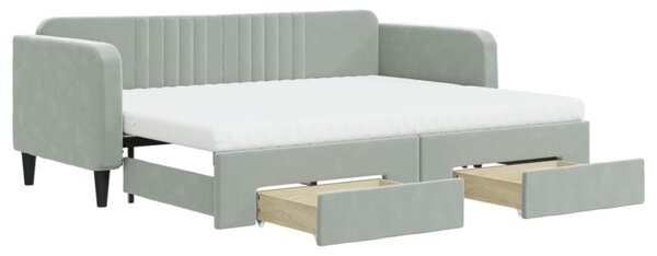 Sofa rozsuwana z szufladami, jasnoszara, 80x200 cm, aksamit